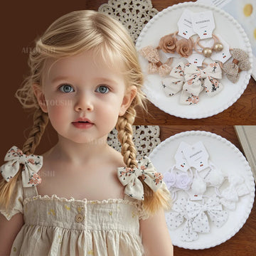 Saashi Girls Elastic Bow Hair Ties – Handmade Cute Hairbands for Kids, 10-Piece Set