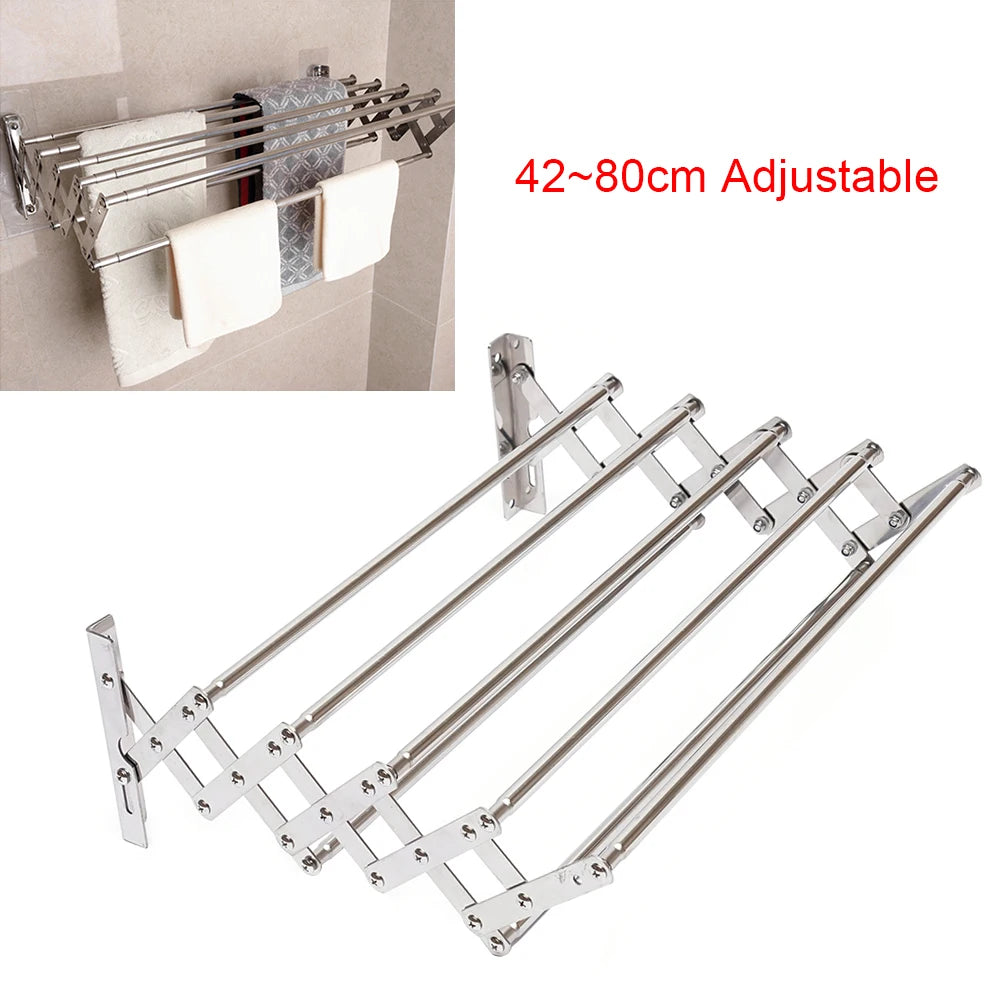Saashi Wall-Mounted Stainless Steel Drying Rack (Adjustable 42–80cm)