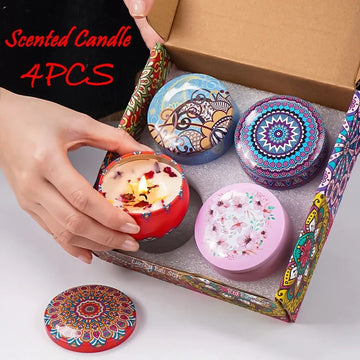 Saashi 4PCS Scented Candle Gift Set Islamic Arabian Pattern Jar Smokeless Romantic Fragrance Candles
