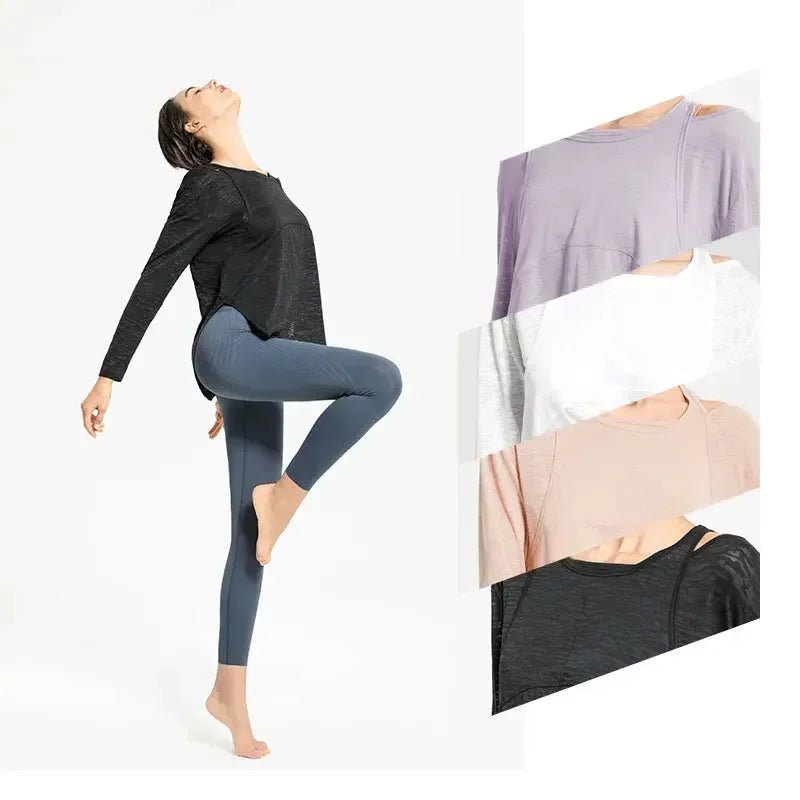 Saashi Women's Loose-Fit Yoga Shirt, a Long-Sleeve Crop Top for Workouts and Gym