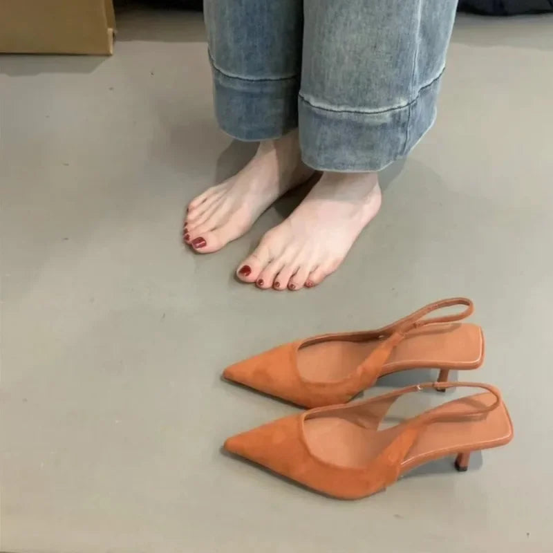 Saashi 2024 New Fashion Women High Heels Pointed Toe Pumps Stiletto Slingback Bridal Shoes