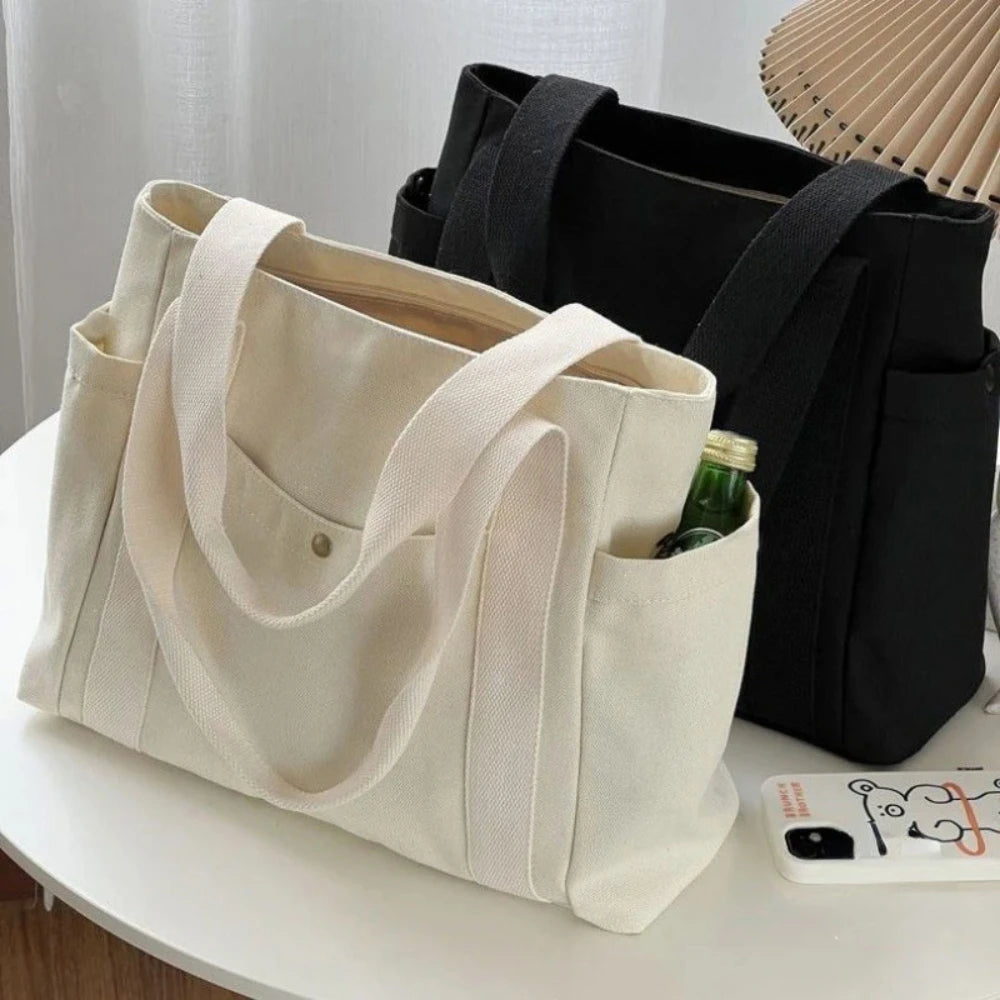 Saashi Women's Large Capacity Canvas Work Commuter College Student Book Shopping Bag
