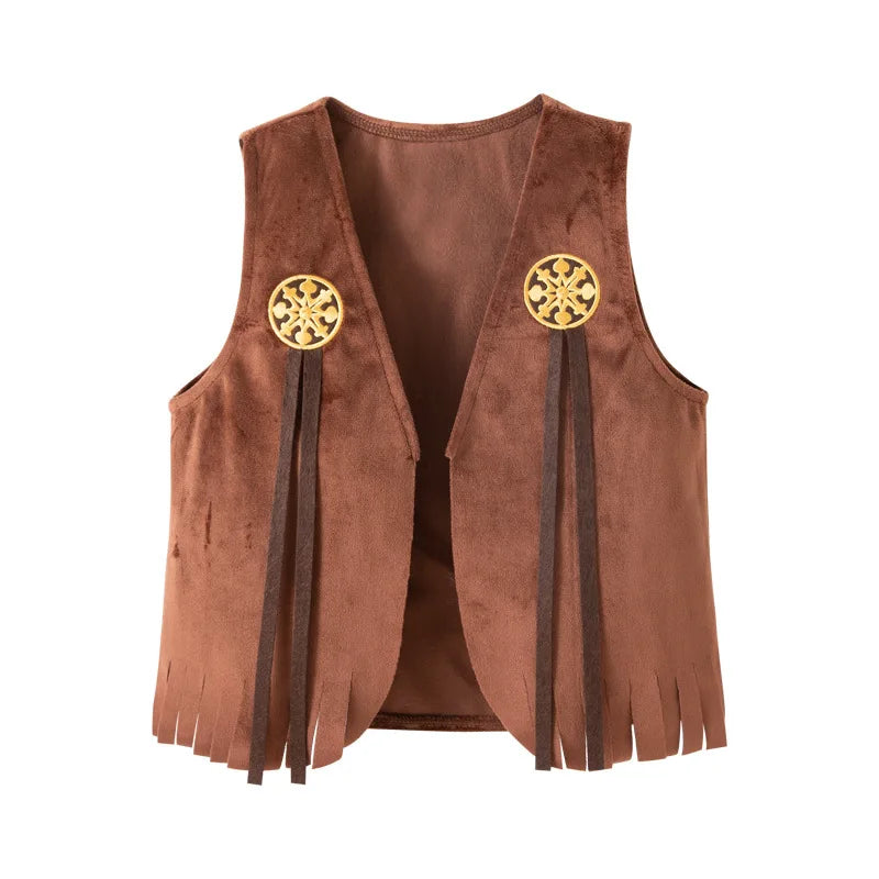 Saashi Girls Western Cowboy Vest, Skirt & Hat Costume Set