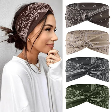 Saashi Boho Paisley Knotted Headbands Women Elastic Yoga Turban Bandana Hair Accessories.