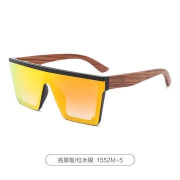 Saashi Rimless Wood Temple Sunglasses Unisex Square Oversized Bamboo UV400 Retro Trendy.
