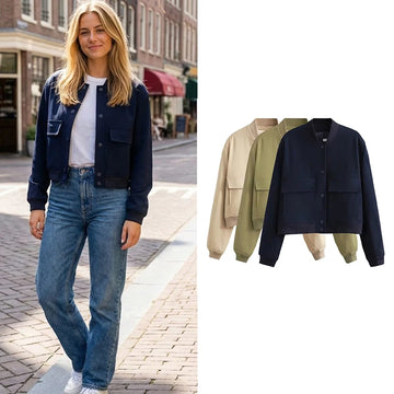 Saashi Chic V-Neck Bomber Jacket