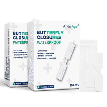 Saashi 120pcs Waterproof Butterfly Bandages - 1cm x 4.5cm Wound Closure Strips