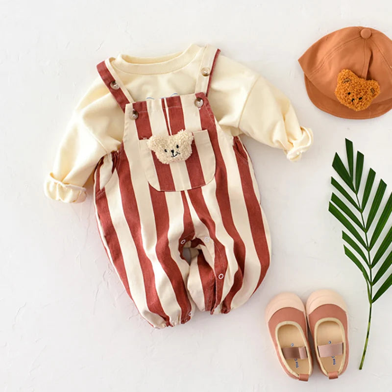 Saashi Striped Bear Doll Baby Romper Jumpsuit
