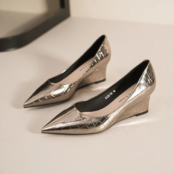 Saashi Women's Patent Leather Pointed-Toe Wedge Heels for Work & Parties