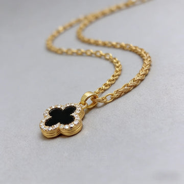 Saashi Double Sided Four Leaf Clover Necklace with Sparkling Zirconia Inlay Dainty Pendant Gift