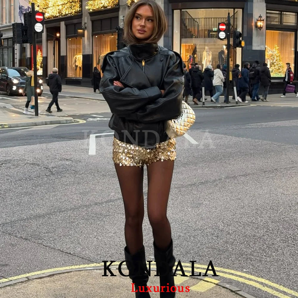 Saashi Oversized Black Leather Jacket