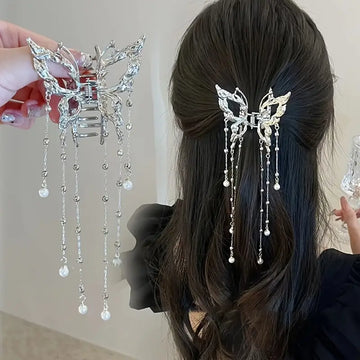 Saashi Women's Korean Simple Butterfly Pearl Tassel Hair Claw Shark Crab Clips.