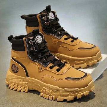 Saashi Men's Boots Autumn PU Splicing British High Top Retro Thick Sole.