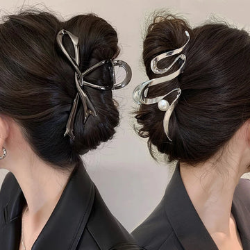 Saashi Metal Hair Clip Fashion Korean Geometric Black Bow Knot Claw Accessories.