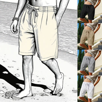 Saashi 2025 New Summer Men's Cotton Linen Breathable Shorts Hawaii Beach Pants.