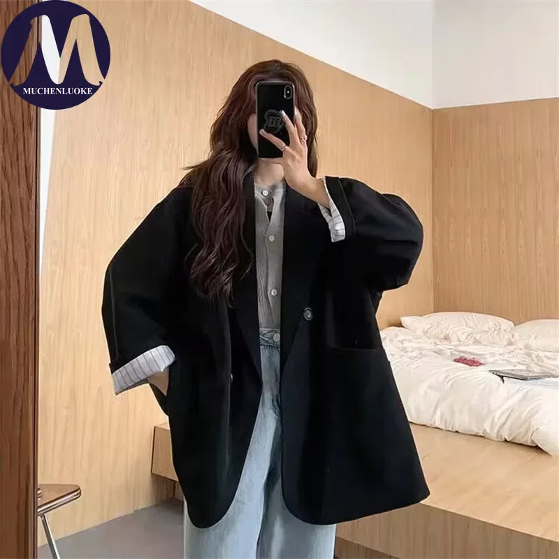 Saashi Women's Long Sleeve Korean Fashion Casual Loose Office Spring Autumn Blazer.