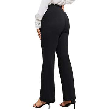 Saashi Women's Casual Classy Slim Straight Regular Waist Stretchy Black Office Trousers