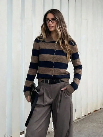 Saashi Vintage Striped Button Cardigan