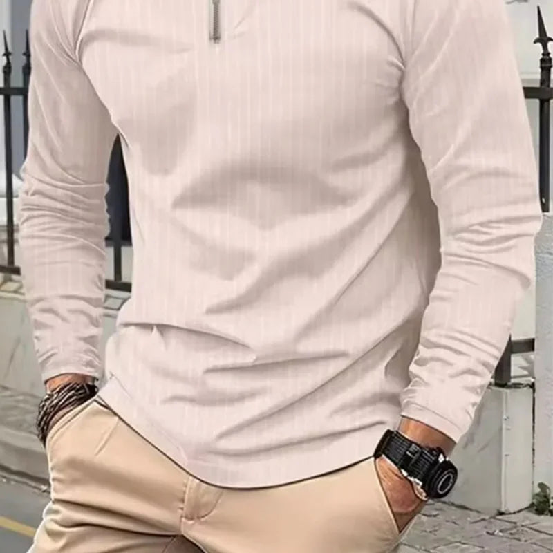 Saashi Men's Fashionable T-shirt Collar Polo Golf Letter 3D Printing Long Sleeve.