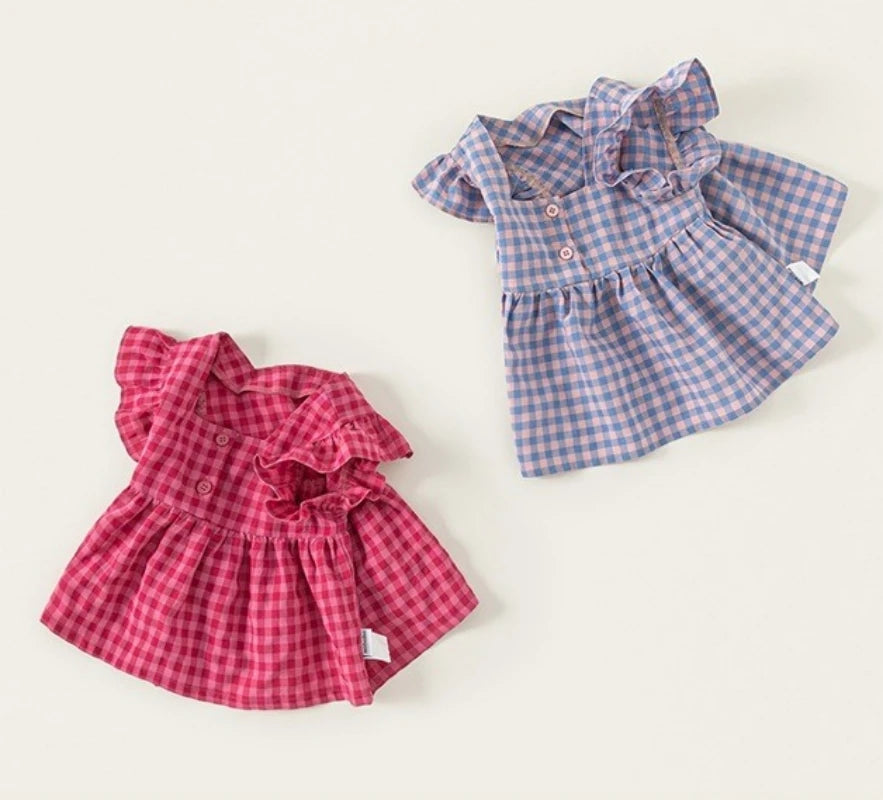 Saashi Girls Pink Plaid Square Neck