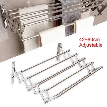Saashi Wall-Mounted Stainless Steel Drying Rack (Adjustable 42–80cm)