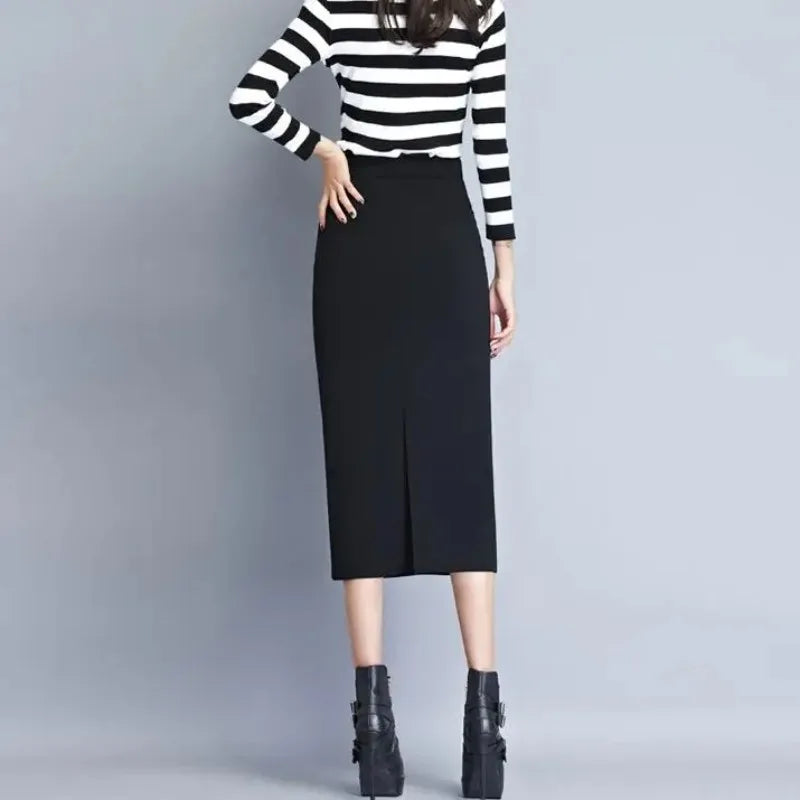 Saashi Women's England Style Elastic High Waist After Split Hip Pencil Skirt