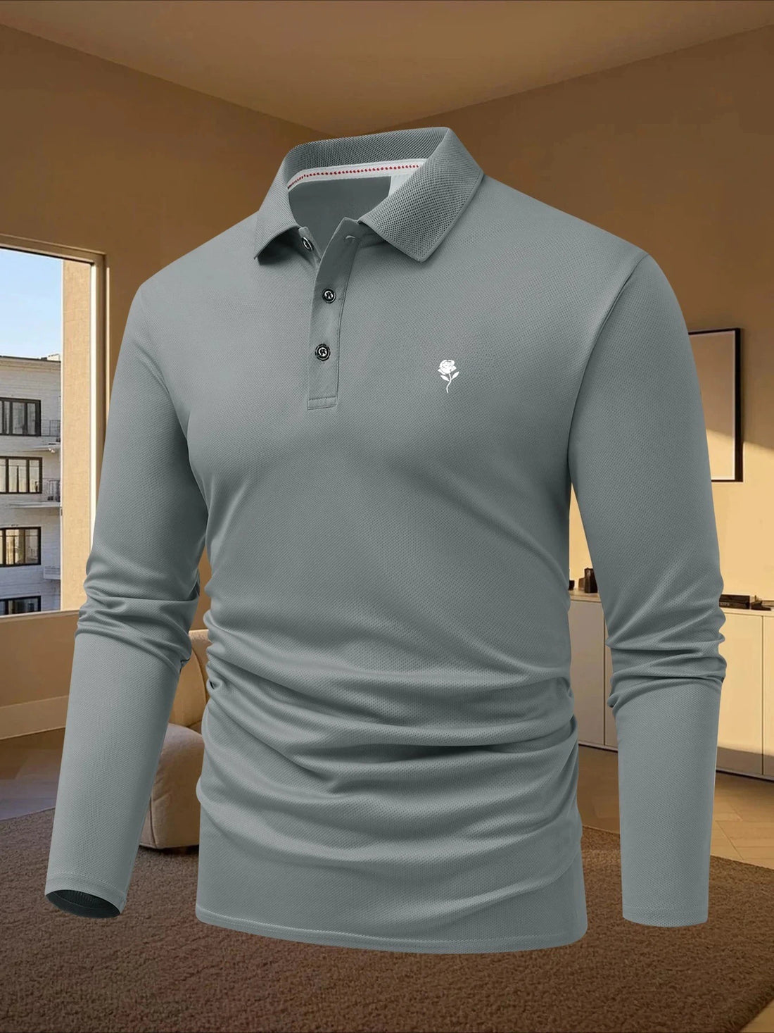 Saashi Men's Spring Autumn Casual Breathable Business Long Sleeve Polo T-Shirt.