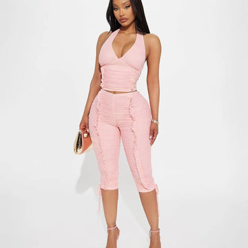 Saashi Halter Backless Cropped Top & Folded Pants Set