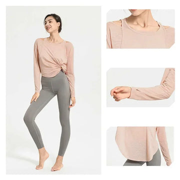 Saashi Women's Loose-Fit Yoga Shirt, a Long-Sleeve Crop Top for Workouts and Gym
