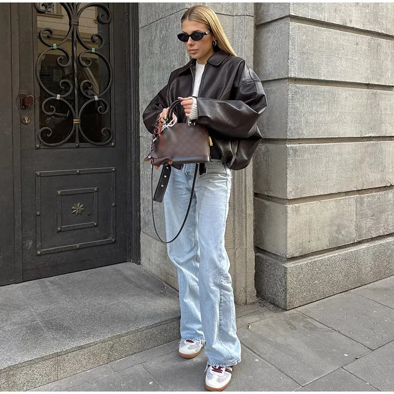 Saashi PU Leather Belted Bomber