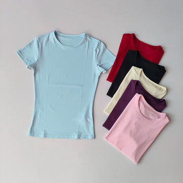 Saashi Women's Quick-Drying Yoga Top, a Solid Color T-shirt for Fitness and Workouts