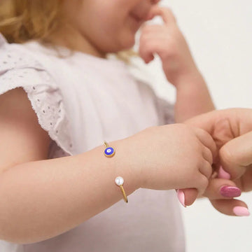 Saashi Girls Blue Evil Eye Pearl Cuff Bracelet – Adjustable Protective Bangle Jewelry