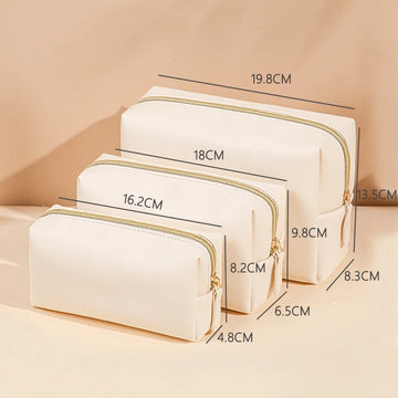 Saashi Women Cosmetic Bag Waterproof PU Leather Solid Color Makeup Pouch Travel.