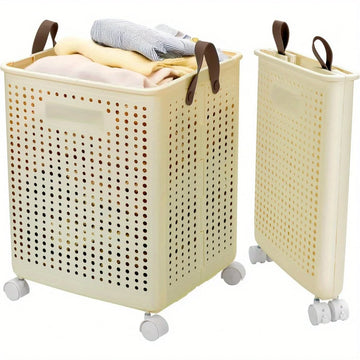 Saashi XL Foldable Laundry Basket with Wheels (66.5L)