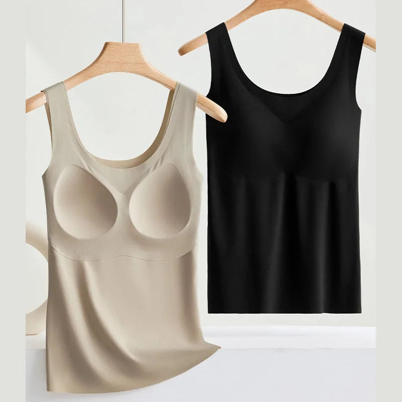 Saashi Ice Silk Seamless Tank Top with Chest Pads Wide Shoulder Sleeveless Inner Outerwear for Women