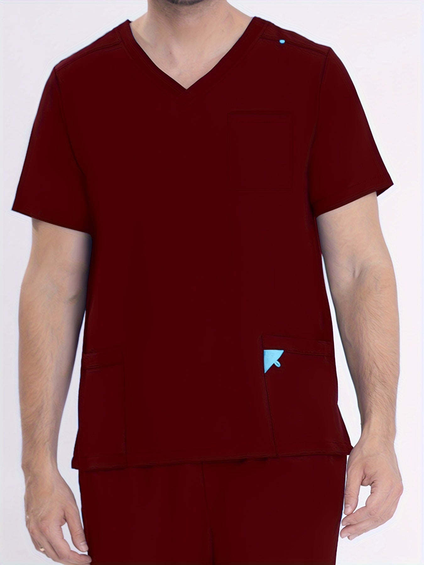 SAASHI Men's Burgundy Utility Workwear Set - Breathable V-neck Top & Joggers