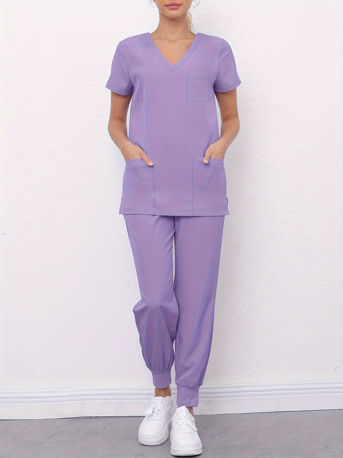 SAASHI Purple Medical Scrub Set - V Neck Top With Pockets & Pants