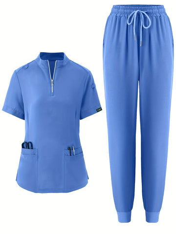 SAASHI Sky Blue Men's Workwear Set - V-Neck Top & Pants Combo