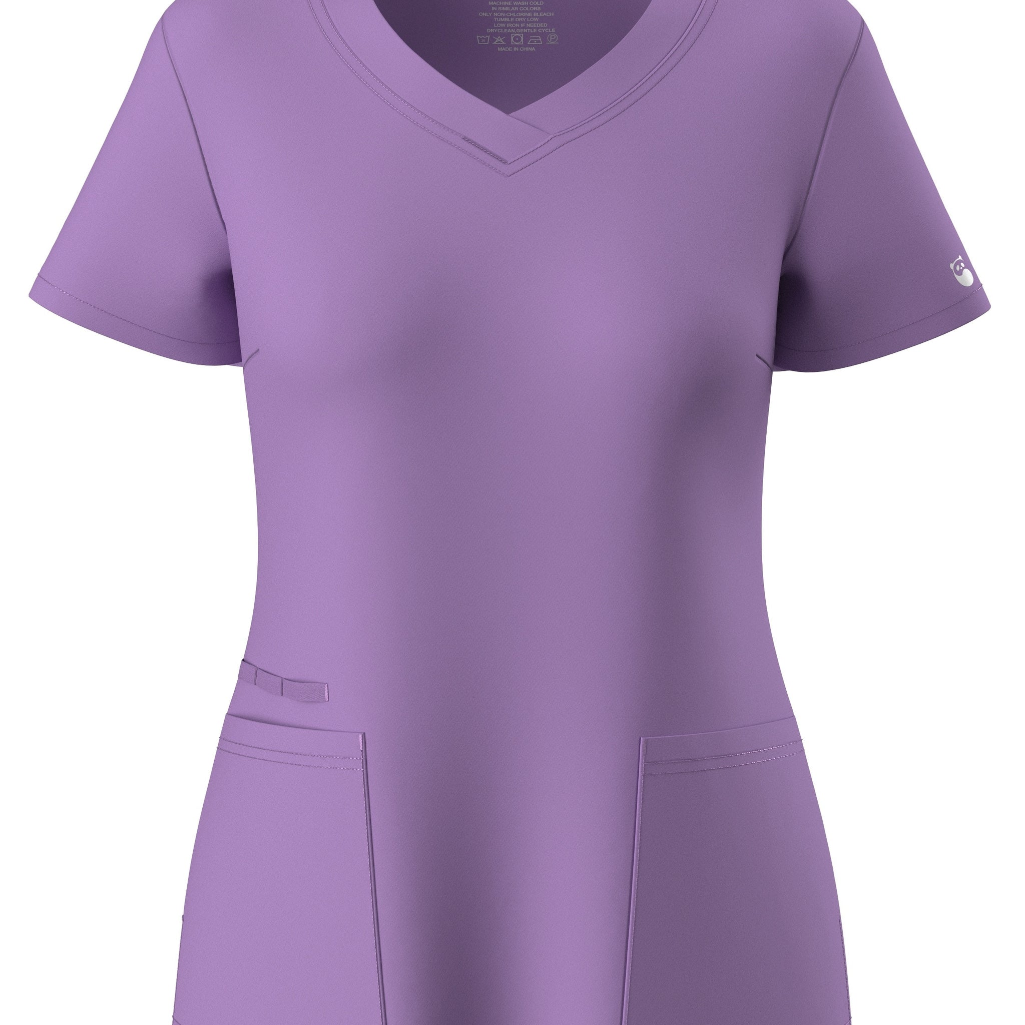 SAASHI Solid Purple V-neck Stretchy Scrubs Top with Functional Patched Pockets