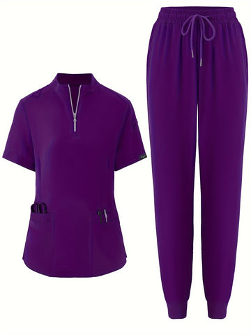 SAASHI Deep Purple Men's Workwear Set - V-Neck Top & Pants Combo