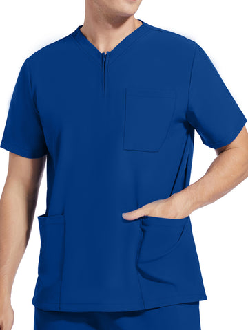 SAASHI Men's Royal Blue Short Sleeve Lab Coat, V-neck Work Uniform Shirt