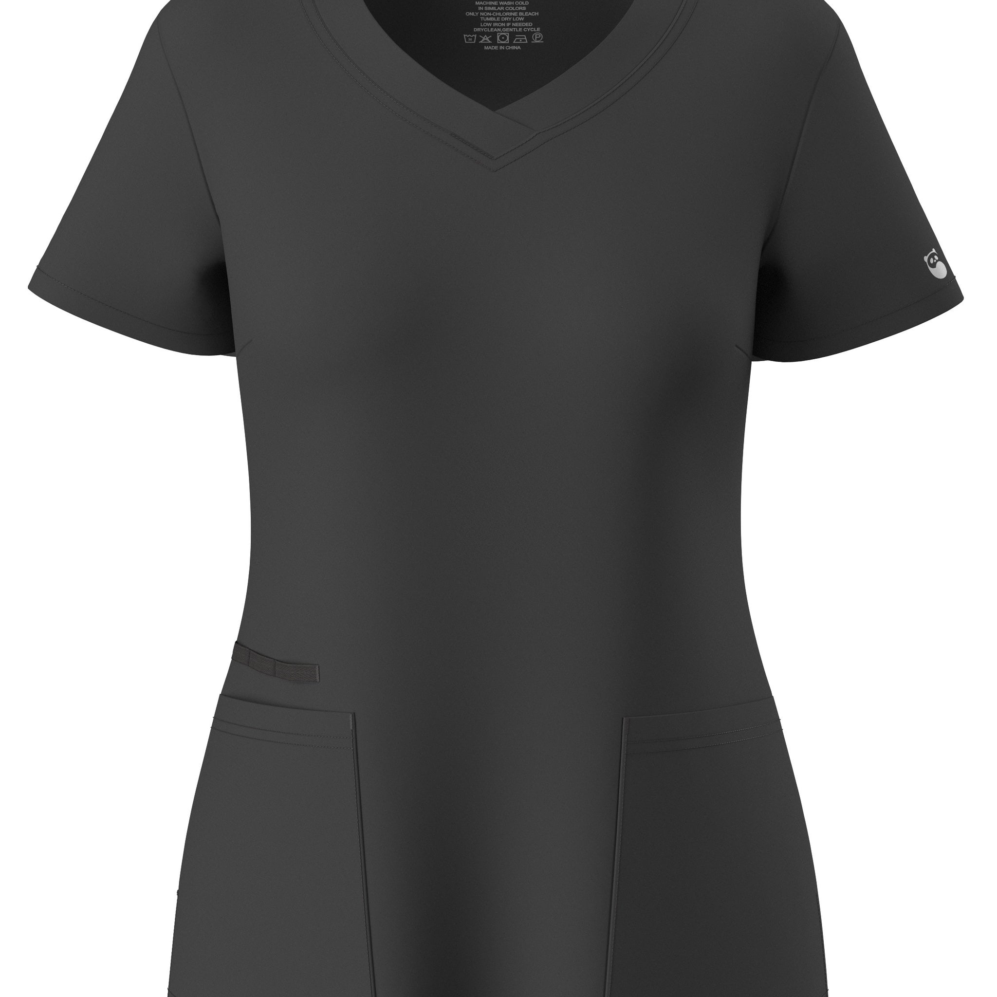 SAASHI Solid Dark Grey V-neck Stretchy Scrubs Top with Functional Patched Pockets