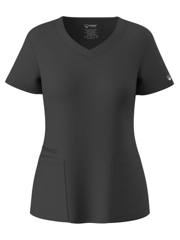 SAASHI Solid Dark Grey V-neck Stretchy Scrubs Top with Functional Patched Pockets