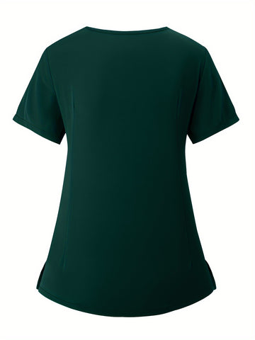 SAASHI Dark Green Solid Scrub Set - V Neck Zipper Top & Drawstring Pants