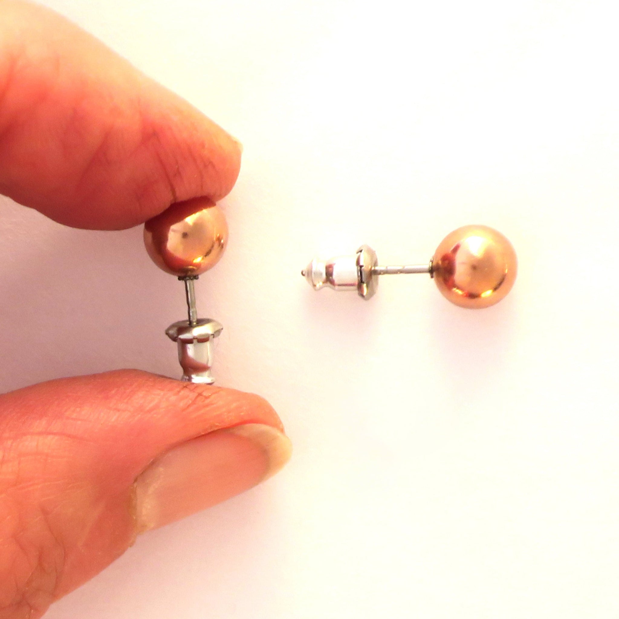 Saashi Copper Stud Earrings Set - 2 Pairs, 7mm Round Ball Studs