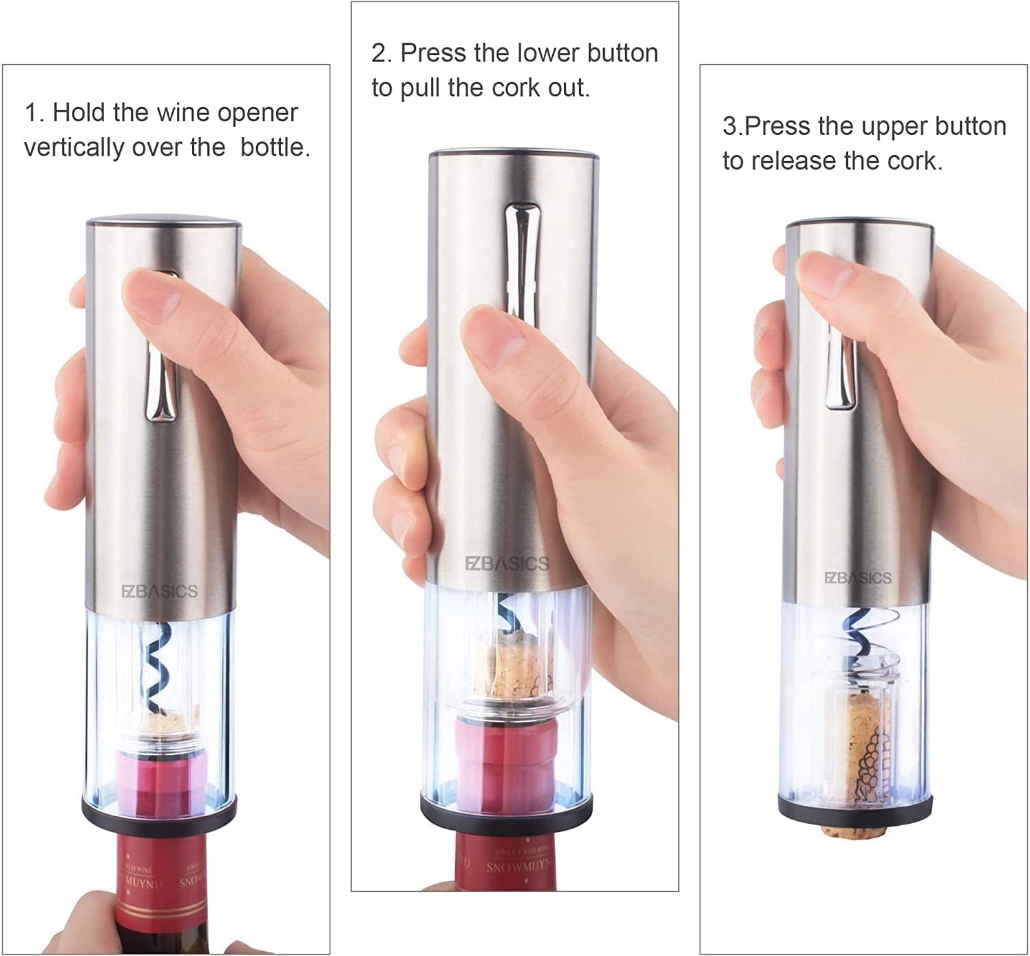 Electric Wine Opener,  Automatic Wine Bottle Opener Set with Foil Cutter Vacuum Stopper and Wine Aerator Pourer for Wine Lovers Gift Home Kitchen Party Bar Wedding Rechargeable, Silver