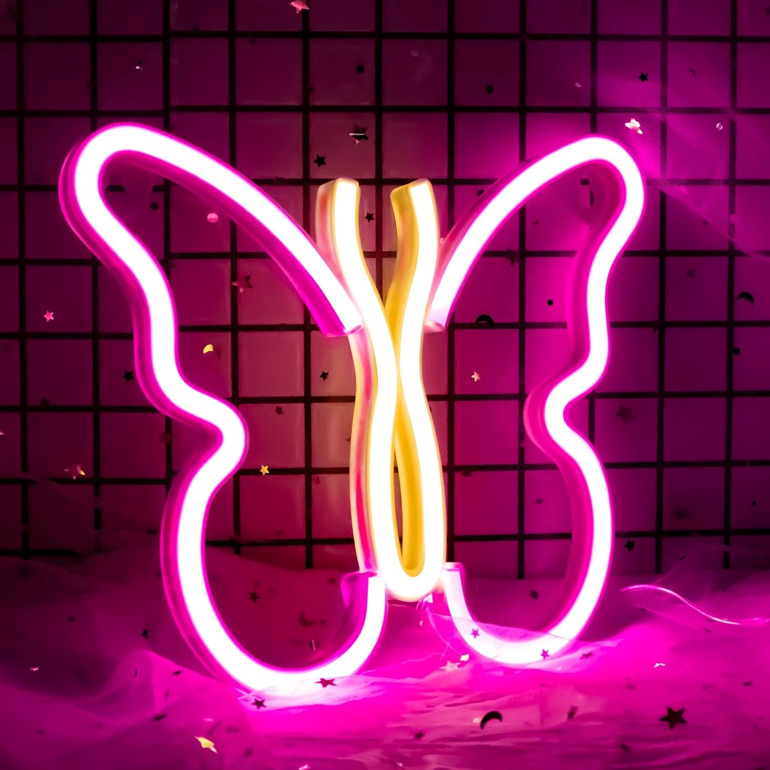 Butterfly Neon Signs Lights for Bedroom Wall Decor, USB or Battery LED Neon Night Light Wall Decoration, Aesthetic Room Decor for Girls, Kids, Living Room, Bar, Dorm, Men Cave