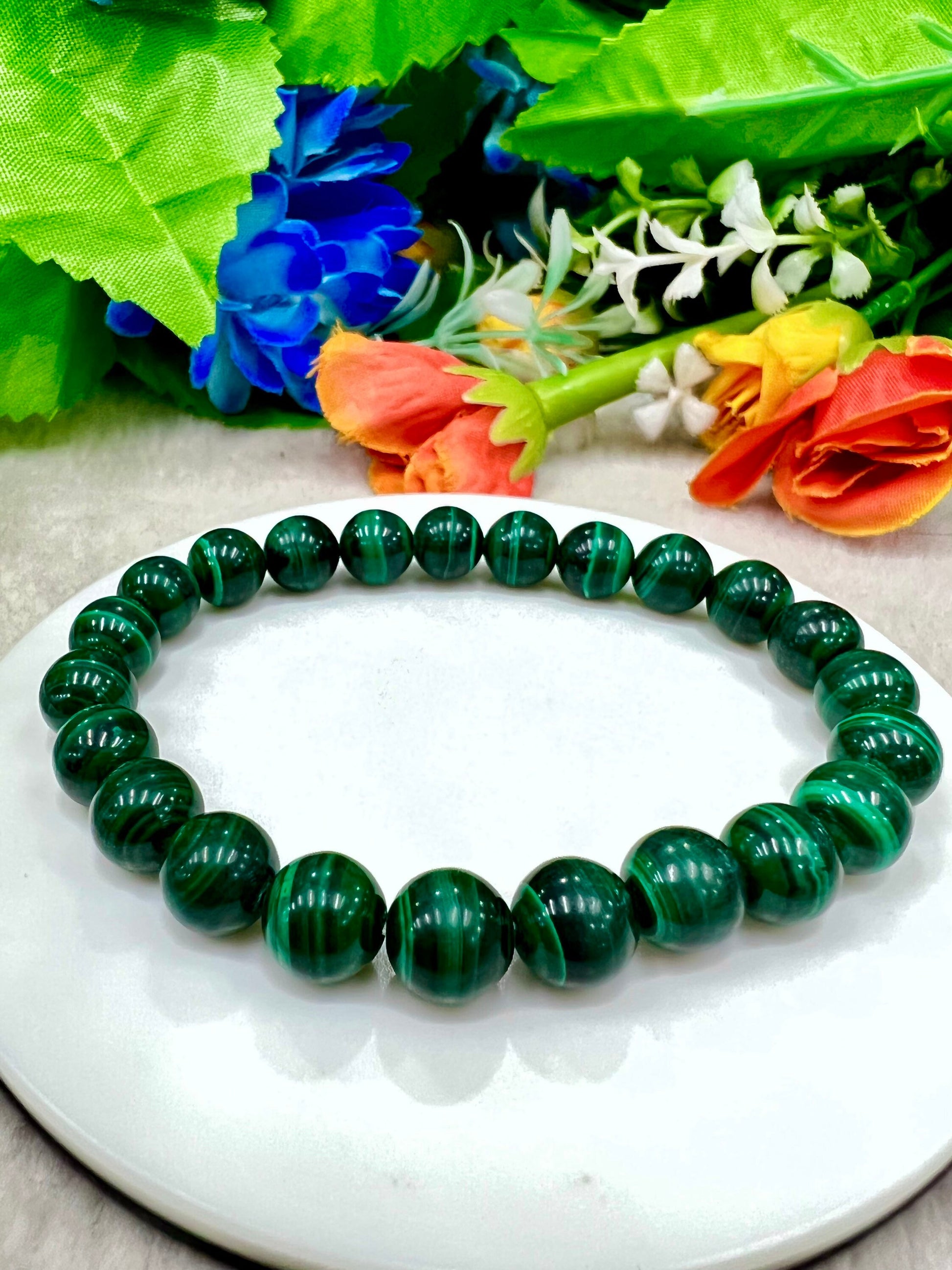 Malachite Stone round Beaded Bracelet 6 MM 8 MM 10 MM Stretch Bracelet