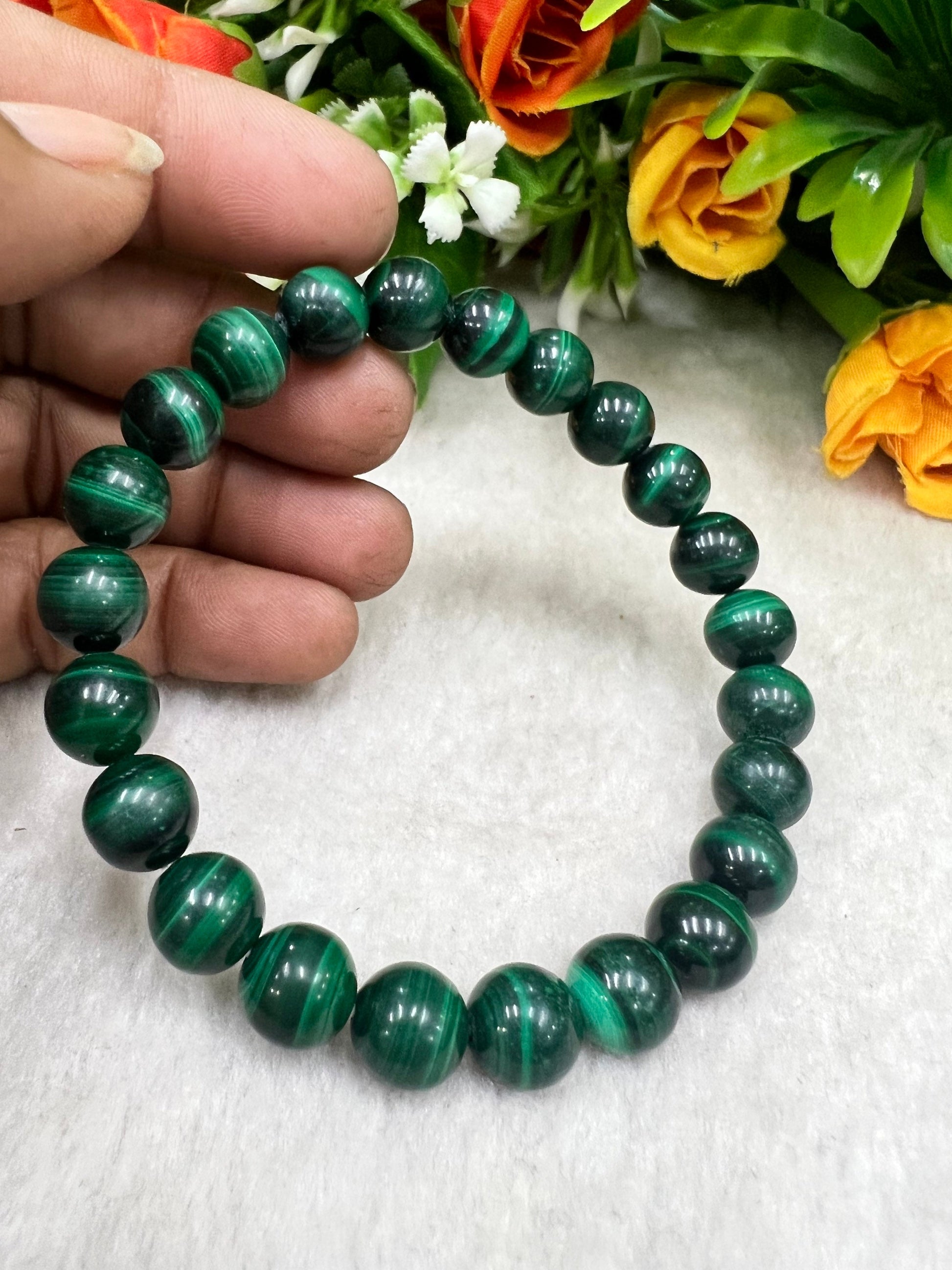 Malachite Stone round Beaded Bracelet 6 MM 8 MM 10 MM Stretch Bracelet