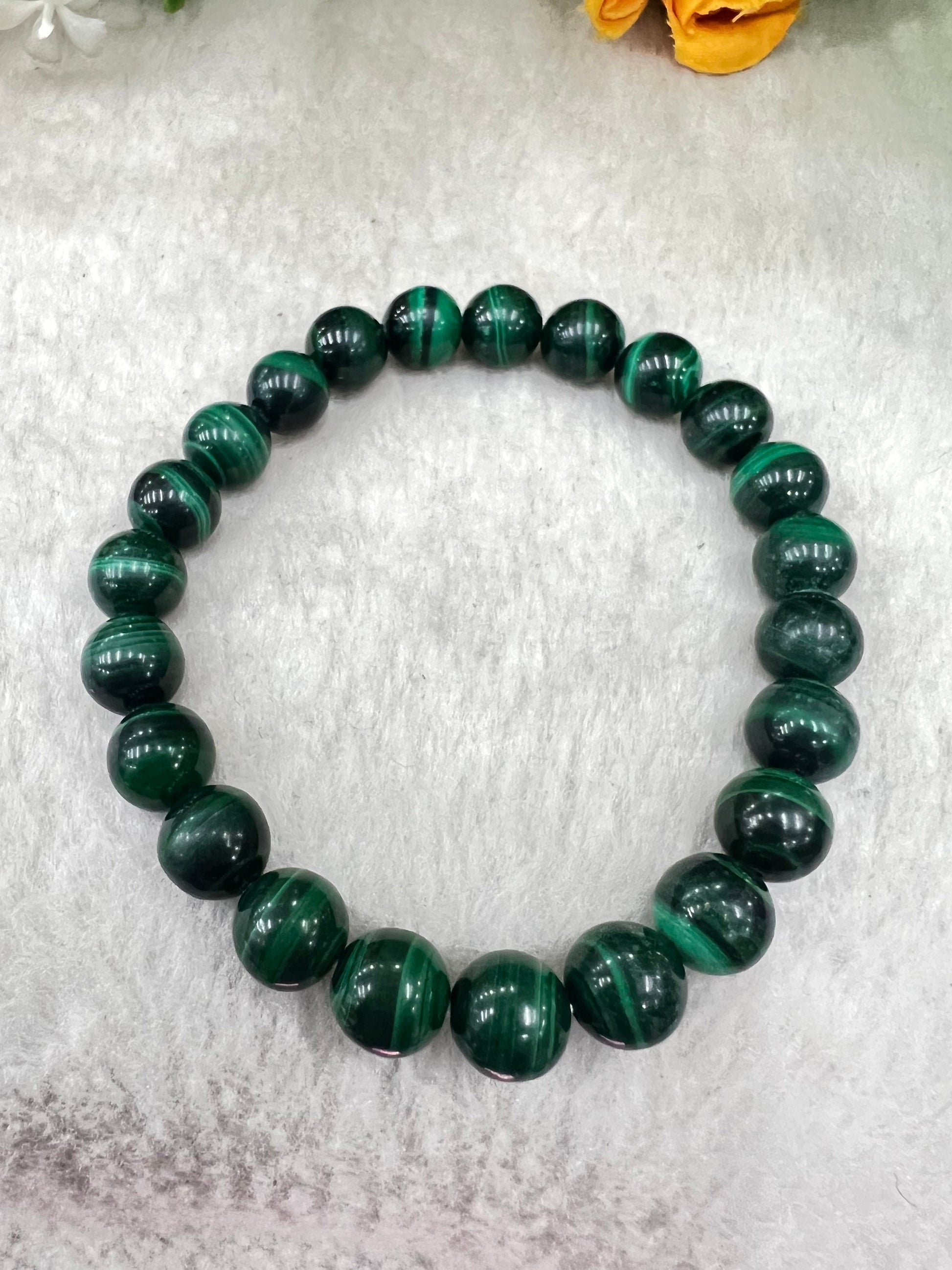 Malachite Stone round Beaded Bracelet 6 MM 8 MM 10 MM Stretch Bracelet